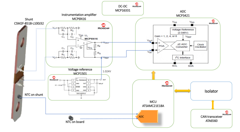 基于microchip MCU的分流器檢測(cè)方案原理圖